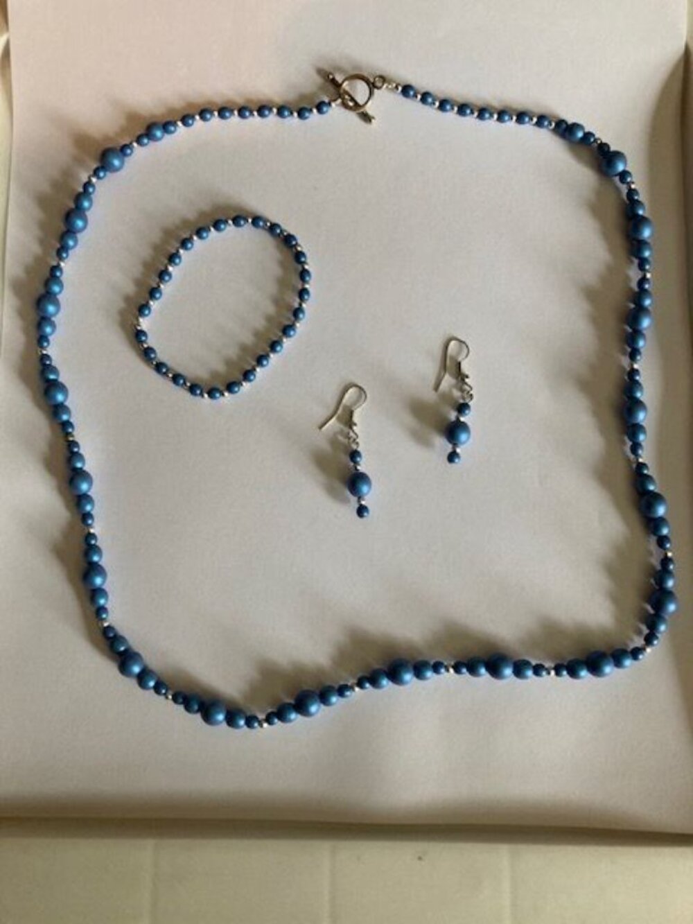 Blue and Silver Beaded Necklace, Bracelet and Earring Set - Picture 2 of 2
